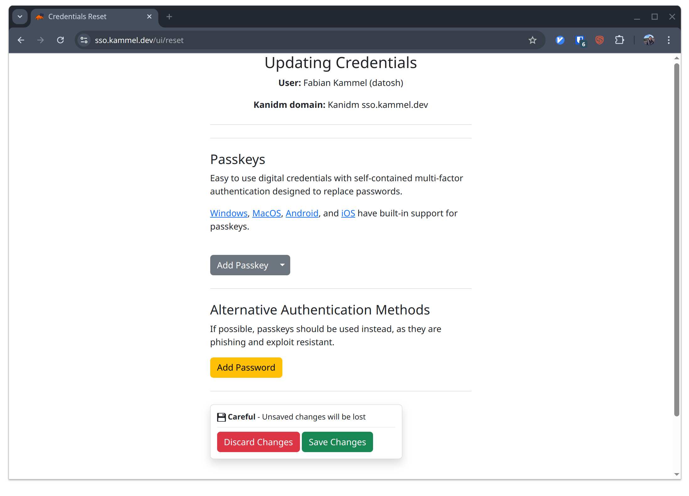 Update credentials
